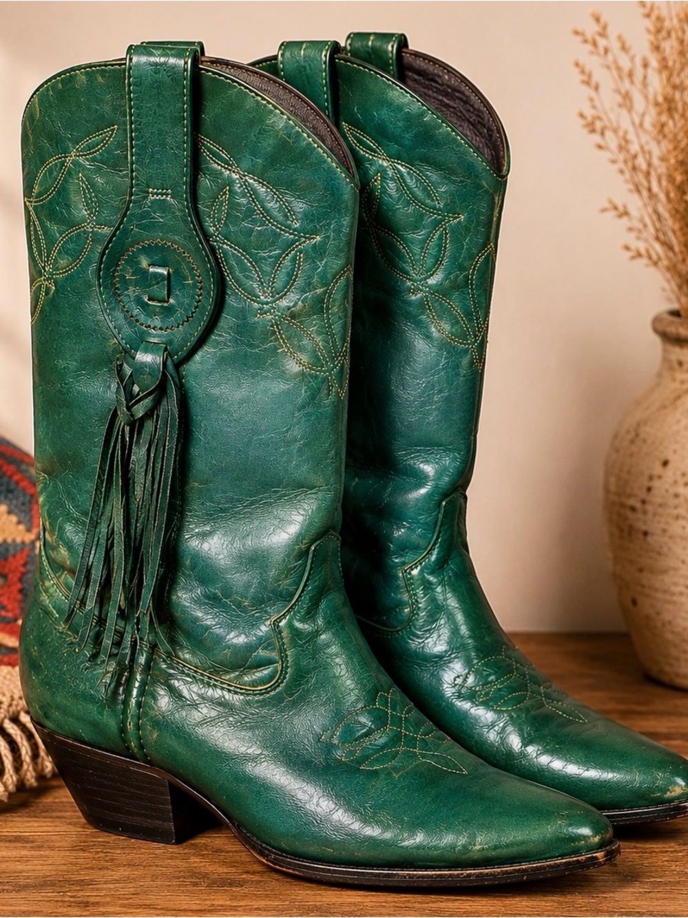 Vintage Laredo Green Fringe Western Dance Boots 5M